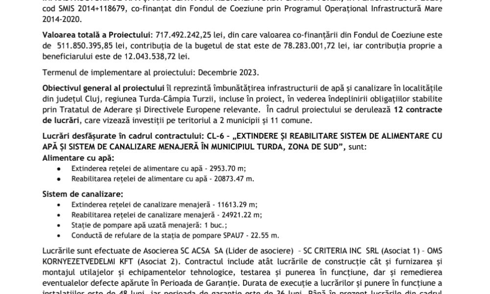 CL 6 EXTINDERE ȘI REABILITARE SISTEM DE ALIMENTARE CU APĂ ȘI SISTEM DE